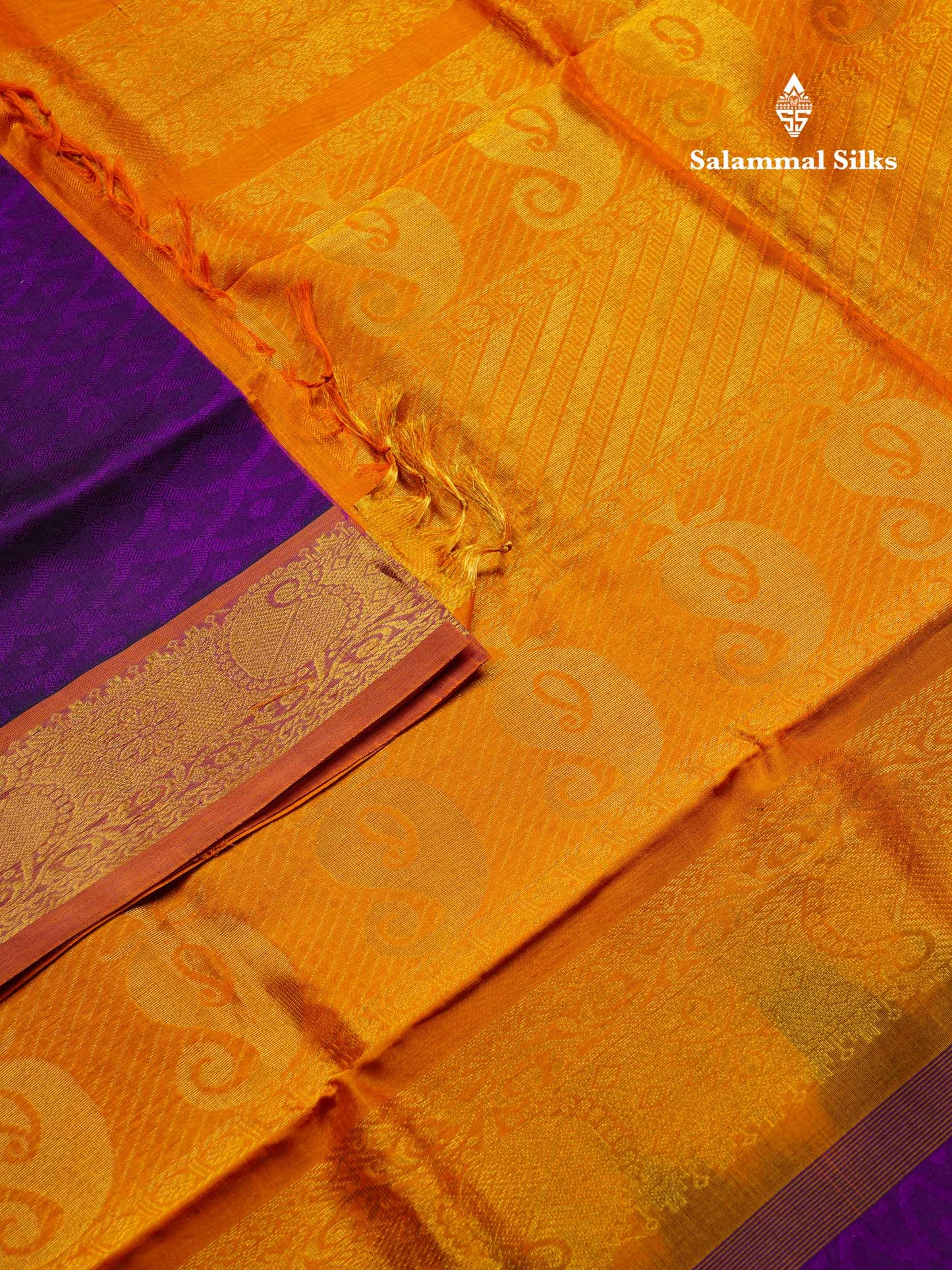 Beautiful Violet Emboss Design Pure Silk Cotton Saree With Gold Zari Border