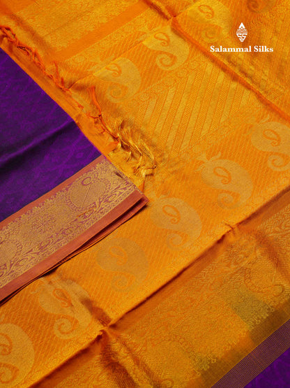 Beautiful Violet Emboss Design Pure Silk Cotton Saree With Gold Zari Border