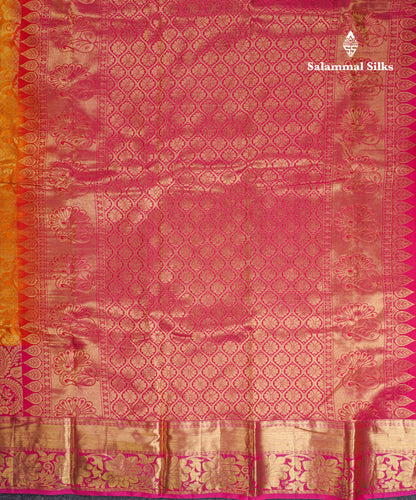 Beautiful Mustard Yellow Puremix Silk Saree With Contrast Pink Traditional Evening Morning Border