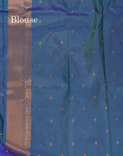 Semi Silk Saree - Parrot Green Colour Body With Contrast Teal Green Blouse