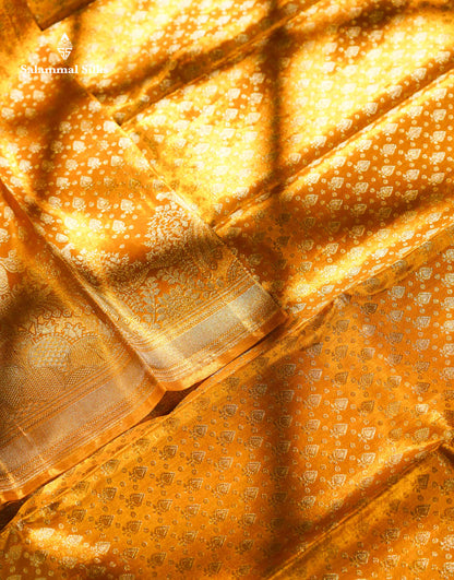 Gold Colour Tissue Bridal Pure Kanjivaram Silk Saree With Fancy Turning Border