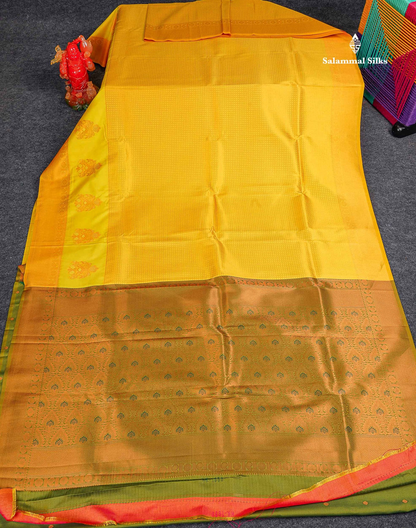 Semi Silk Saree - Parrot Green Colour Body With Contrast Teal Green Blouse