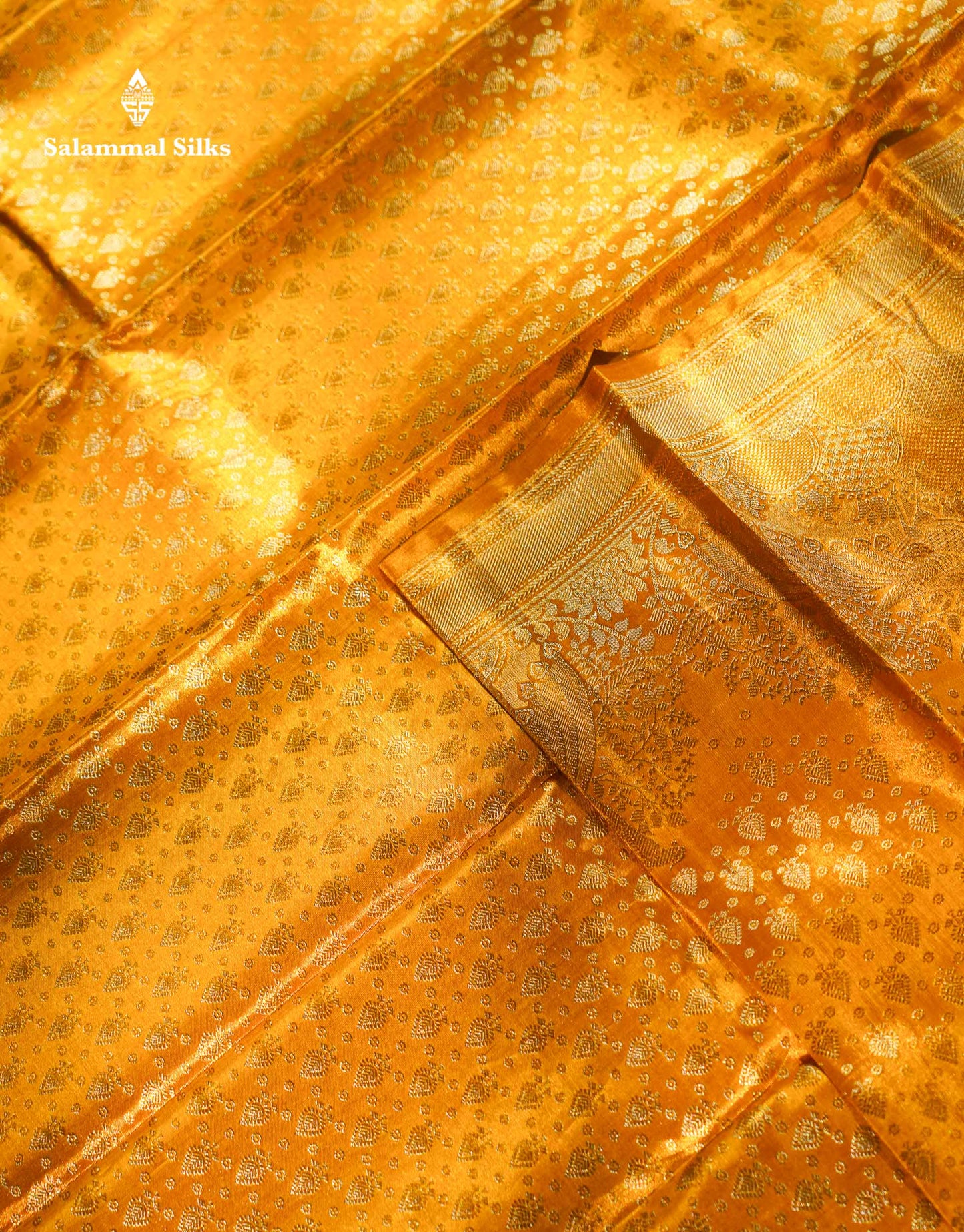 Gold Colour Tissue Bridal Pure Kanjivaram Silk Saree With Fancy Turning Border