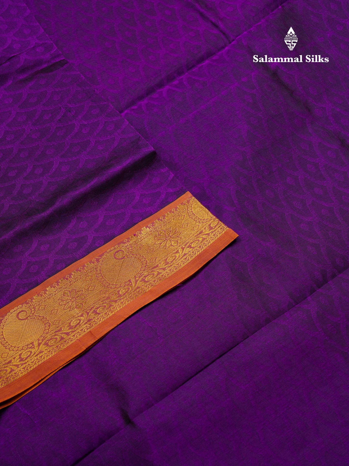 Beautiful Violet Emboss Design Pure Silk Cotton Saree With Gold Zari Border