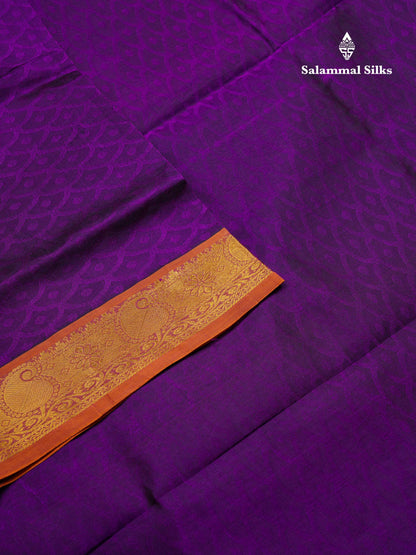 Beautiful Violet Emboss Design Pure Silk Cotton Saree With Gold Zari Border