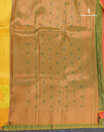 Semi Silk Saree - Parrot Green Colour Body With Contrast Teal Green Blouse