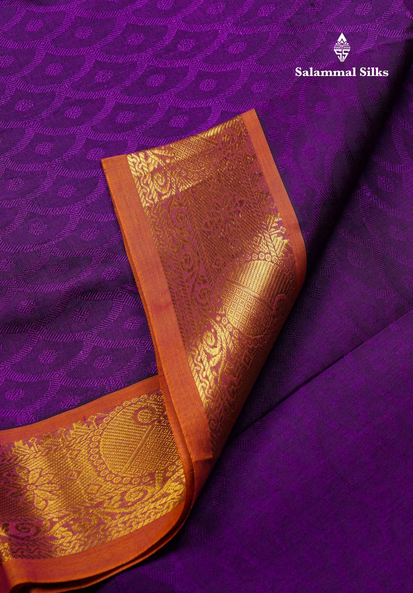 Beautiful Violet Emboss Design Pure Silk Cotton Saree With Gold Zari Border