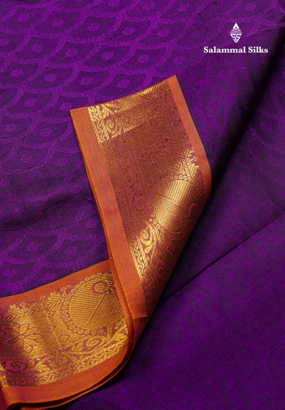 Beautiful Violet Emboss Design Pure Silk Cotton Saree With Gold Zari Border