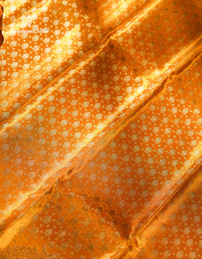 Gold Colour Tissue Bridal Pure Kanjivaram Silk Saree With Fancy Turning Border