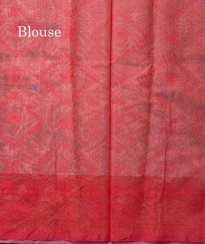 Half White Thread Work Cotton Mix Saree With Contrast Tomato Red Border