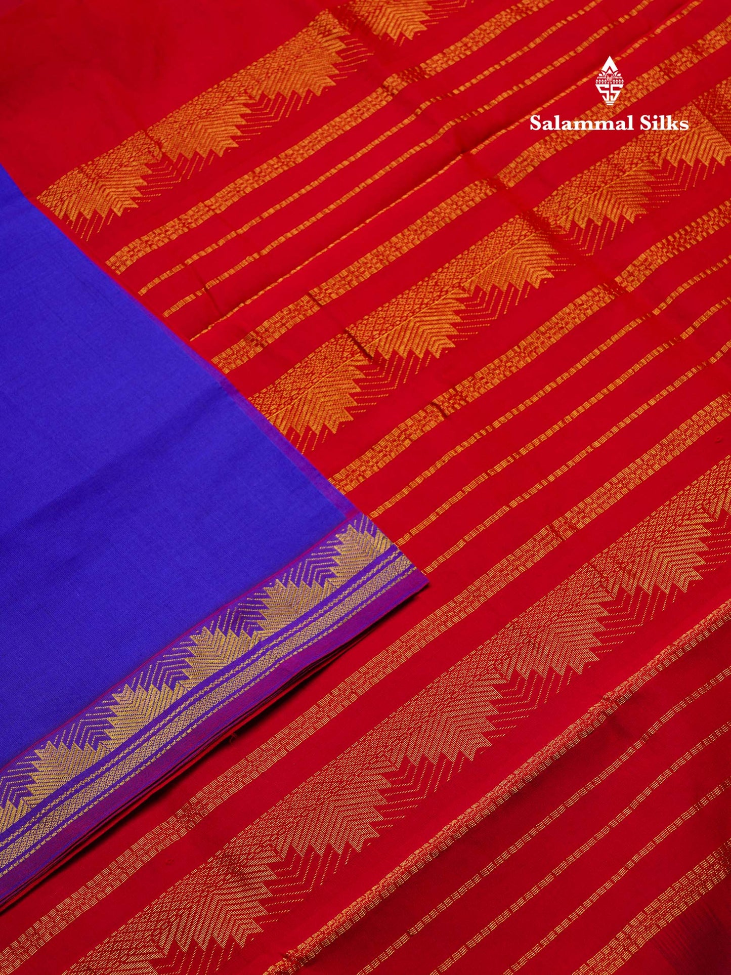 Beautiful Dual Tone Royal Blue Plain Semi Silk Cotton Saree With Contrast Chilly Red Blouse