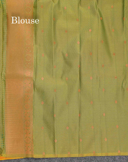 Semi Silk Saree - Parrot Green Colour Body With Contrast Teal Green Blouse