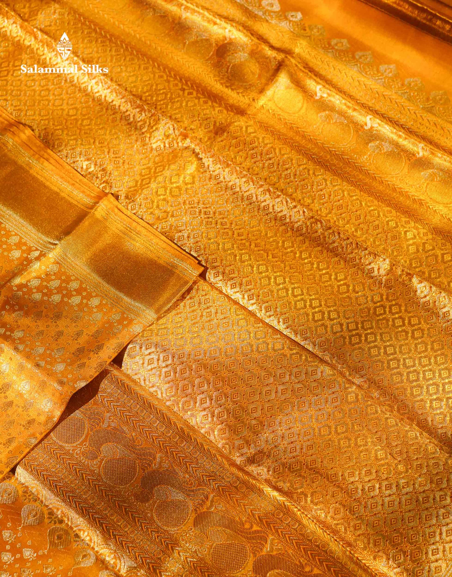 Gold Colour Tissue Bridal Pure Kanjivaram Silk Saree With Fancy Turning Border
