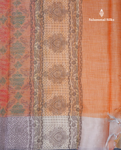 Light Green Tissue Kota Cotton Printed Saree With Gold Tissue Border