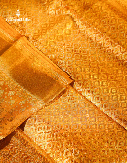 Gold Colour Tissue Bridal Pure Kanjivaram Silk Saree With Fancy Turning Border