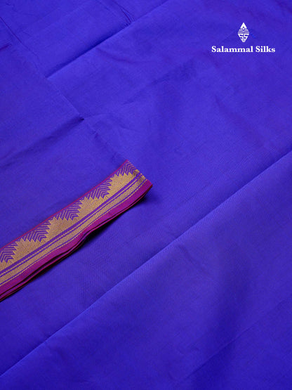Beautiful Dual Tone Royal Blue Plain Semi Silk Cotton Saree With Contrast Chilly Red Blouse