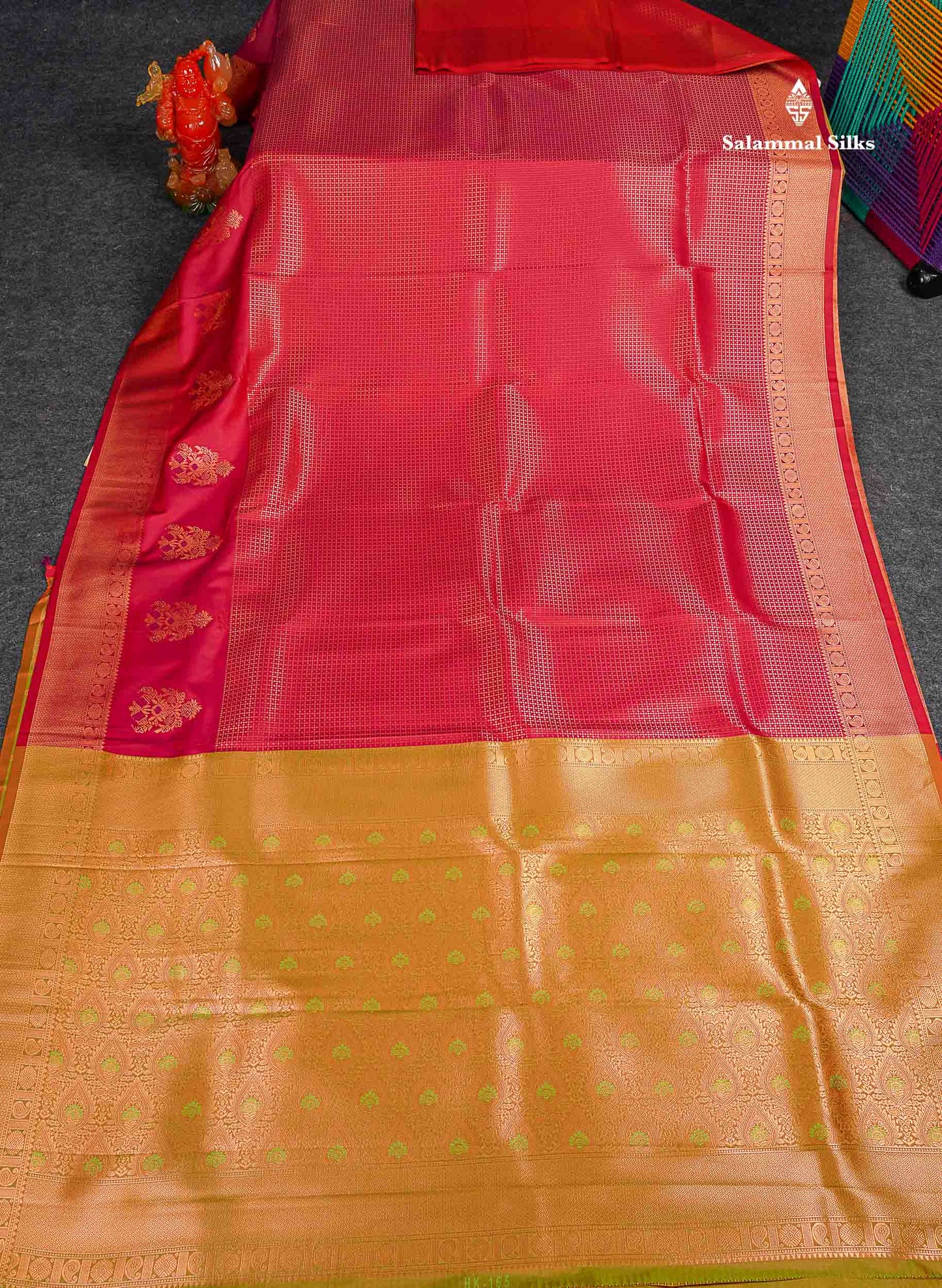Semi Silk Saree - Parrot Green Colour Body With Contrast Teal Green Blouse