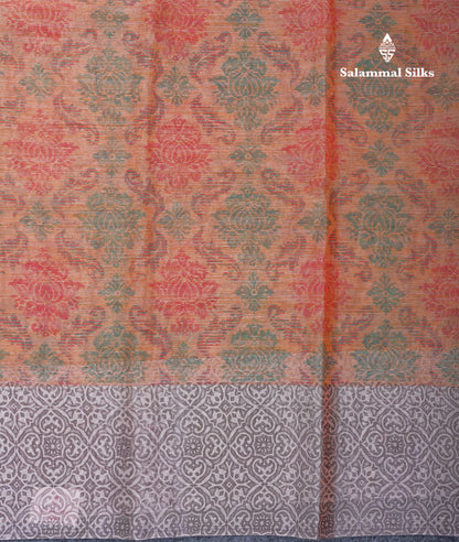 Light Green Tissue Kota Cotton Printed Saree With Gold Tissue Border