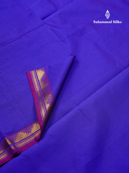 Beautiful Dual Tone Royal Blue Plain Semi Silk Cotton Saree With Contrast Chilly Red Blouse