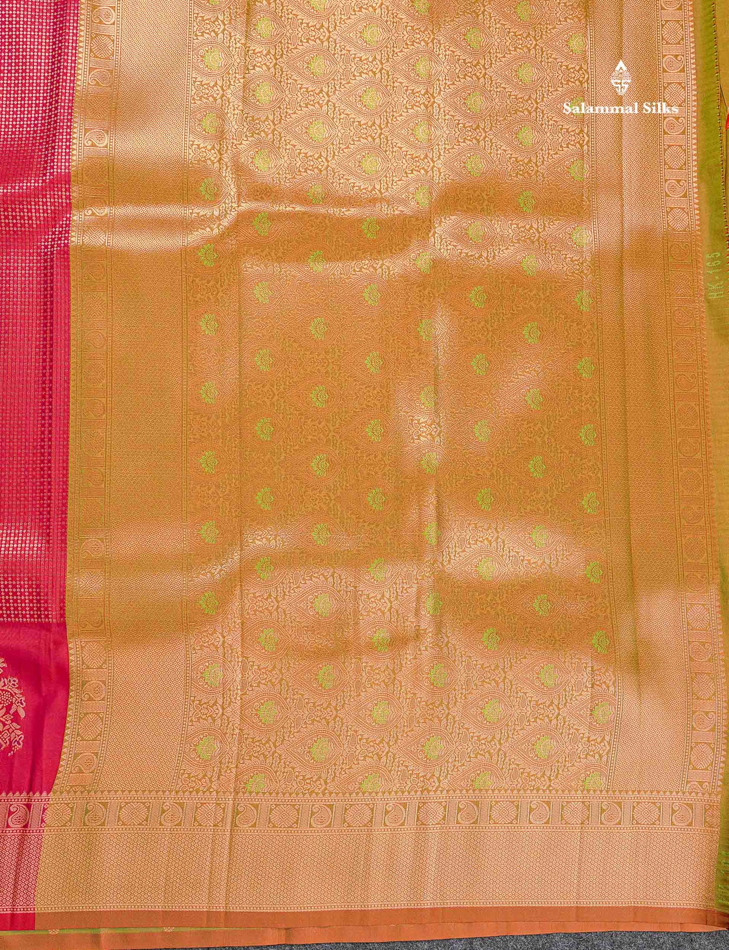Semi Silk Saree - Parrot Green Colour Body With Contrast Teal Green Blouse
