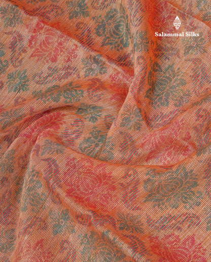 Light Green Tissue Kota Cotton Printed Saree With Gold Tissue Border