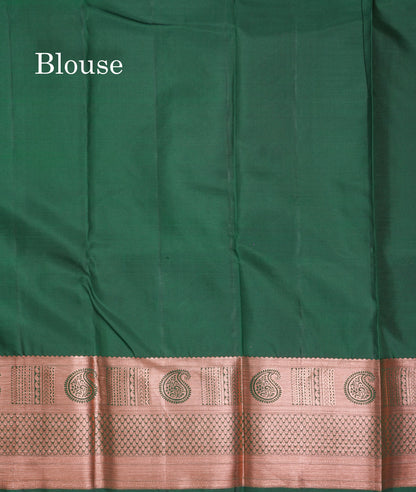 Beautiful Dual Tone Pink Pure Kanjivaram Silk Saree With Contrast Bottle Green Blouse