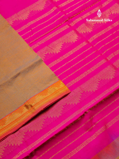 Beautiful Dual Tone Brown Plain Semi Silk Cotton Saree With Contrast Pink Blouse