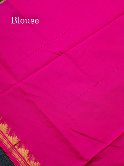 Beautiful Dual Tone Brown Plain Semi Silk Cotton Saree With Contrast Pink Blouse