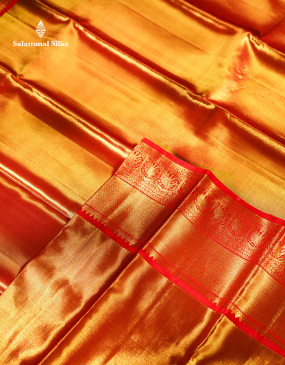 Beautiful Red With Gold Tissue Bridal Pure Kanjivaram Silk Saree With Traditional Evening Morning Border