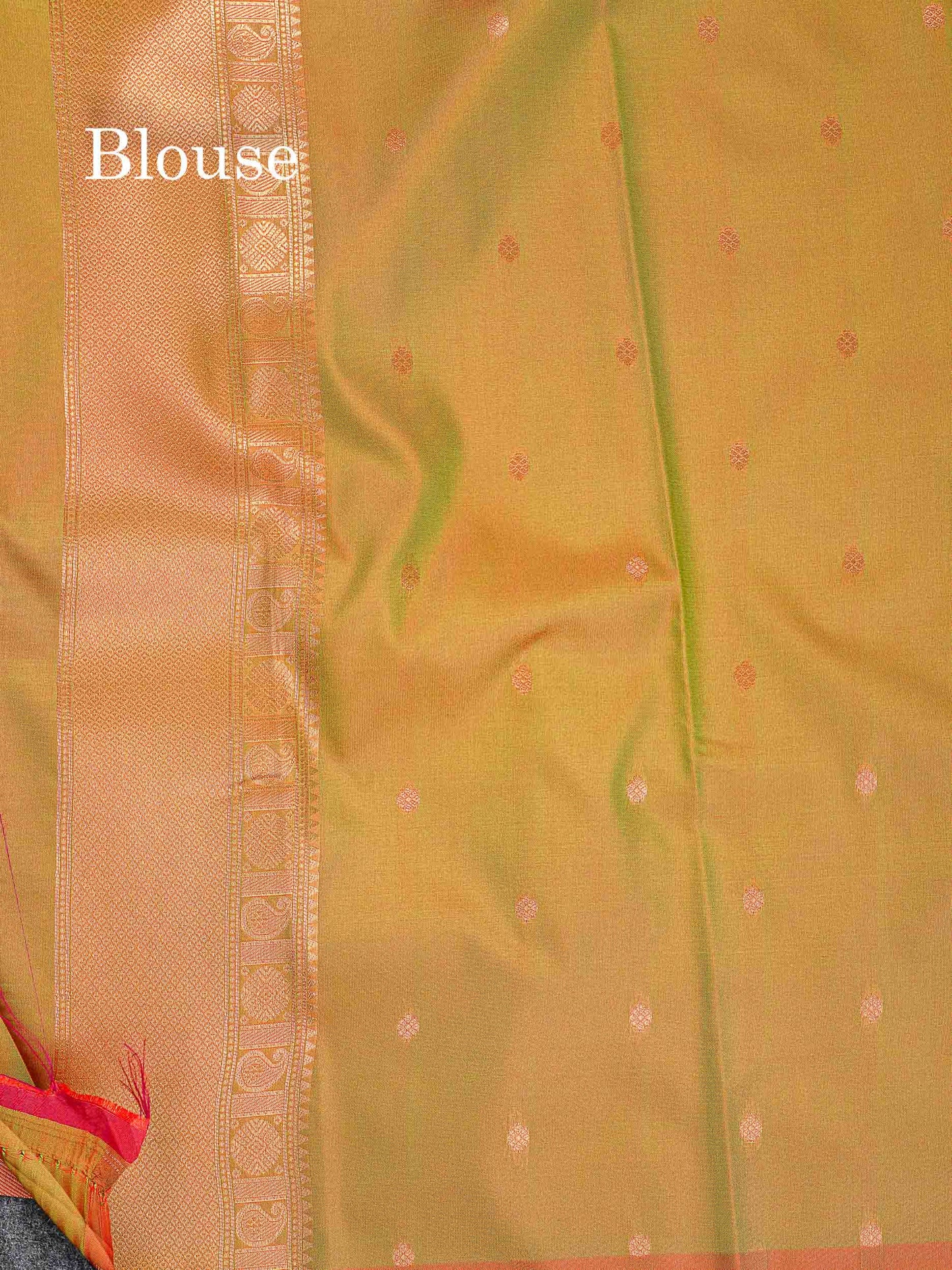 Semi Silk Saree - Parrot Green Colour Body With Contrast Teal Green Blouse
