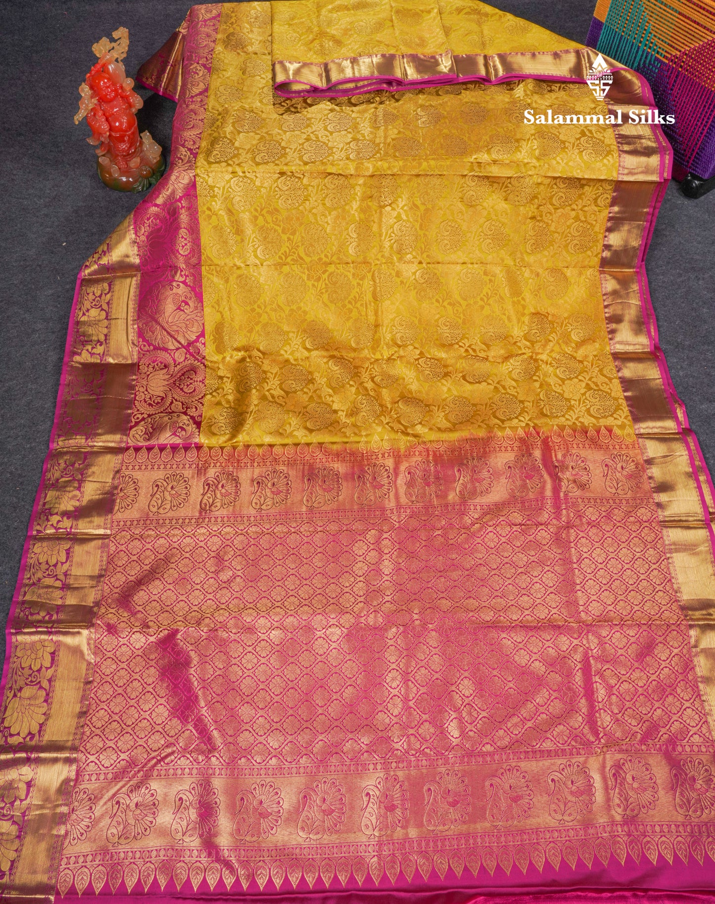 Beautiful Mustard Yellow Puremix Silk Saree With Contrast Pink Traditional Evening Morning Border