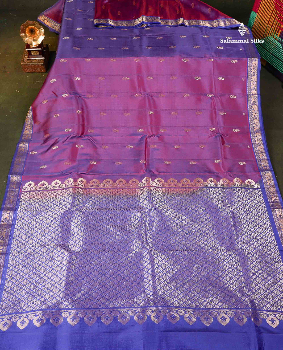 Pure Mix Silk Saree - Dual Tone Magenta Colour Body With Contrast Violet Small Border 