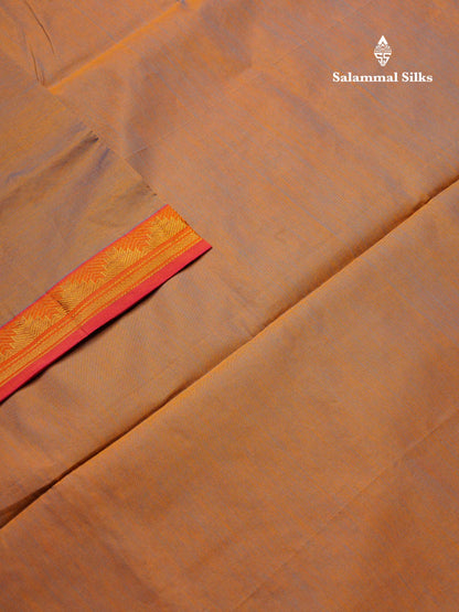 Beautiful Dual Tone Brown Plain Semi Silk Cotton Saree With Contrast Pink Blouse