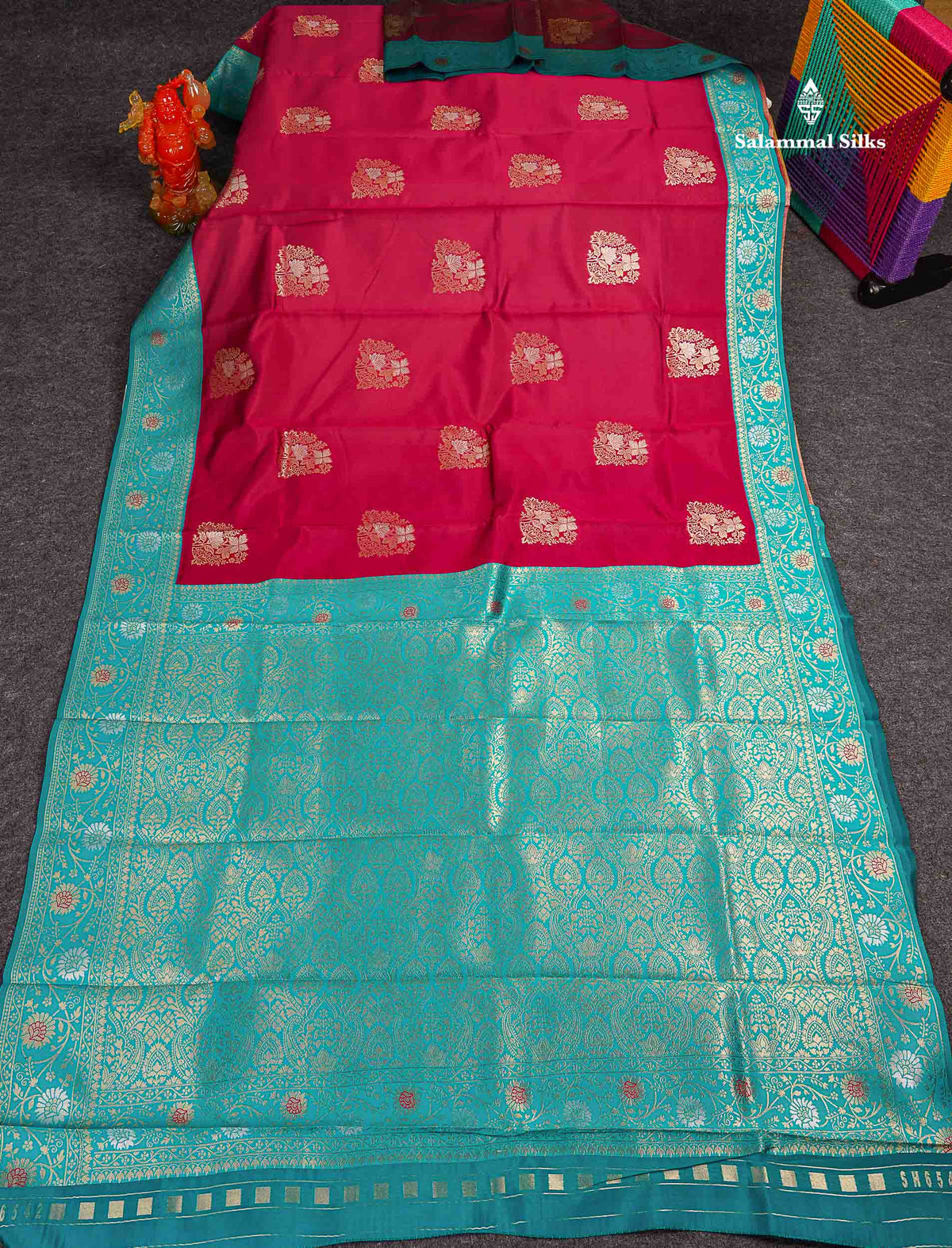 Semi Silk Saree - Maroon Colour Body With Contrast Teal Green Fancy Border