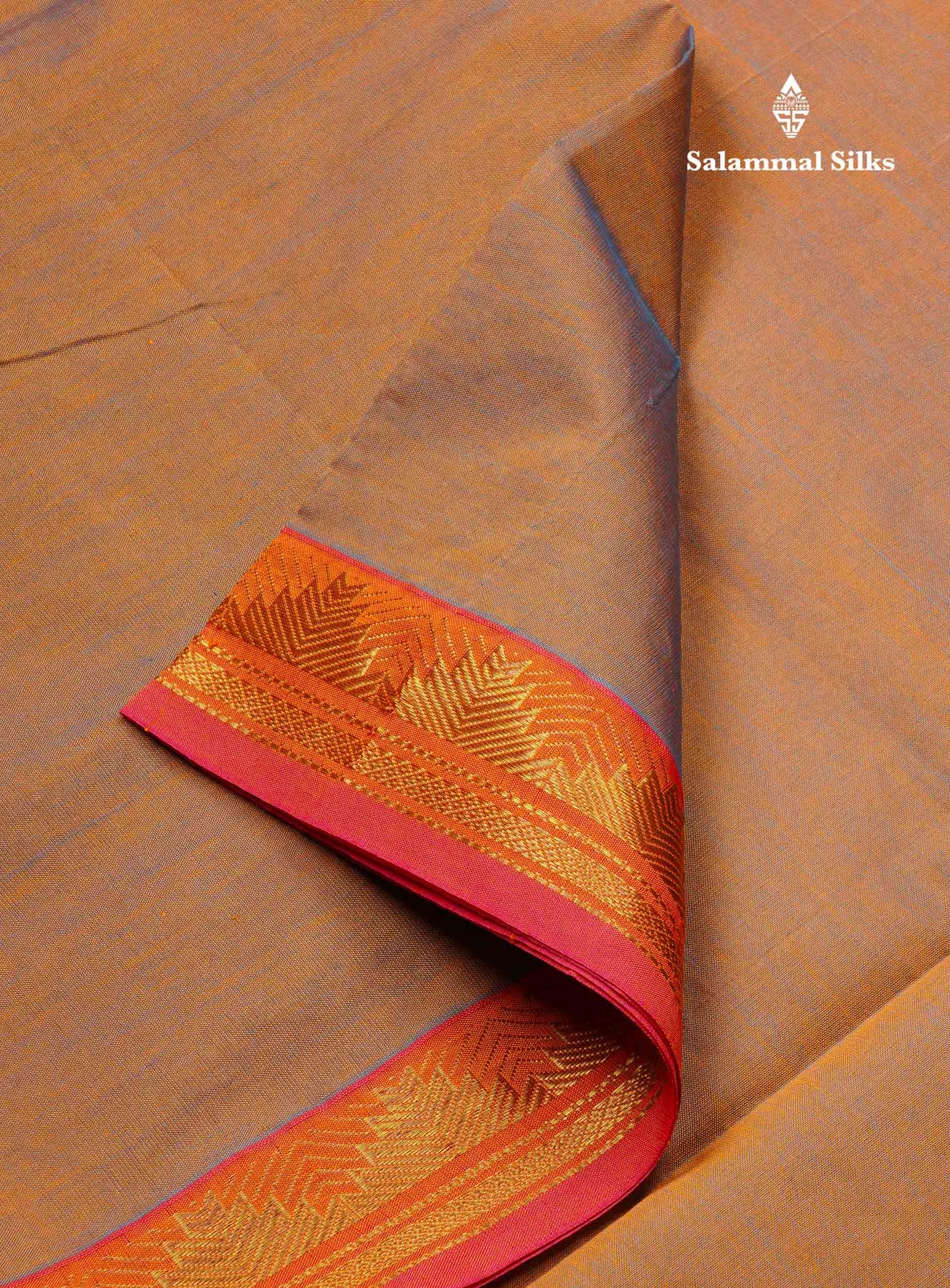 Beautiful Dual Tone Brown Plain Semi Silk Cotton Saree With Contrast Pink Blouse