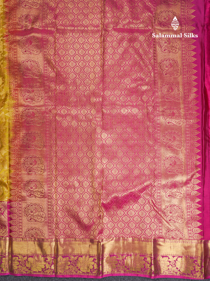 Beautiful Mustard Yellow Puremix Silk Saree With Contrast Pink Traditional Evening Morning Border