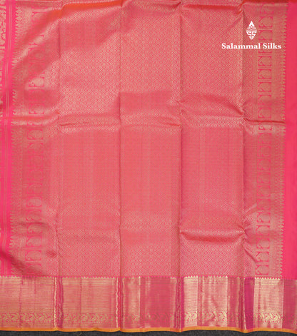 Beautiful Dual Tone Pinkish Orange Bridal Pure Kanjivaram Silk Saree With Traditional Border