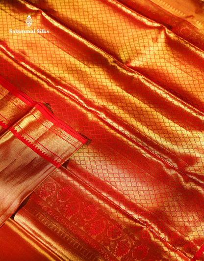 Beautiful Red With Gold Tissue Bridal Pure Kanjivaram Silk Saree With Traditional Evening Morning Border