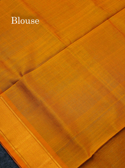 Ramar Blue Plain Pure Silk Cotton Saree With Contrast Mustard Yellow Blouse