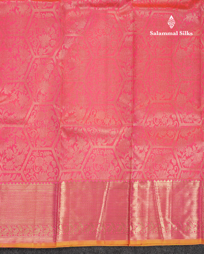 Beautiful Dual Tone Pinkish Orange Bridal Pure Kanjivaram Silk Saree With Traditional Border