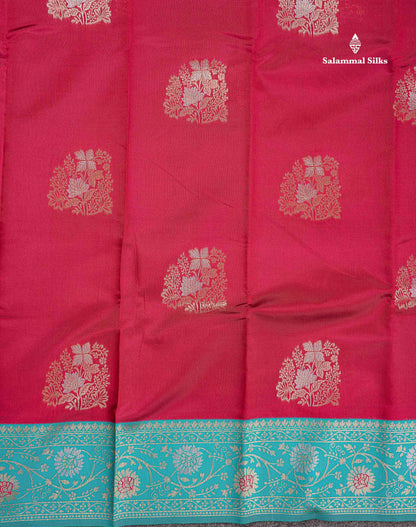 Semi Silk Saree - Maroon Colour Body With Contrast Teal Green Fancy Border