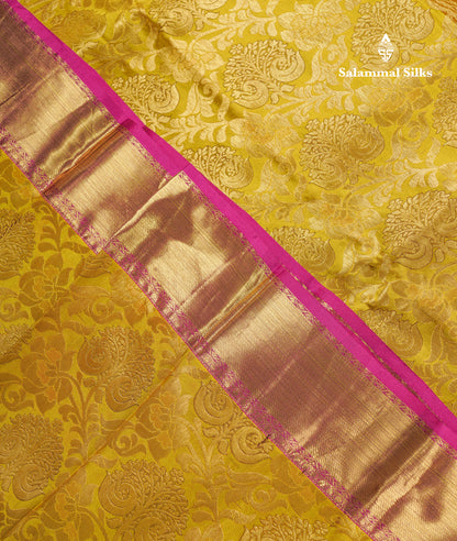 Beautiful Mustard Yellow Puremix Silk Saree With Contrast Pink Traditional Evening Morning Border