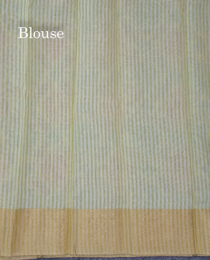 Light Green Tissue Kota Cotton Printed Saree With Gold Tissue Border