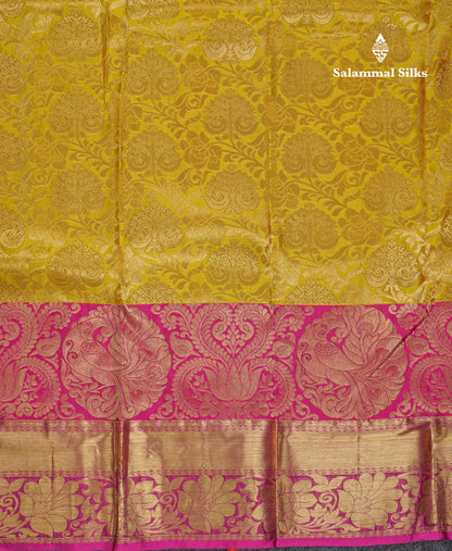 Beautiful Mustard Yellow Puremix Silk Saree With Contrast Pink Traditional Evening Morning Border