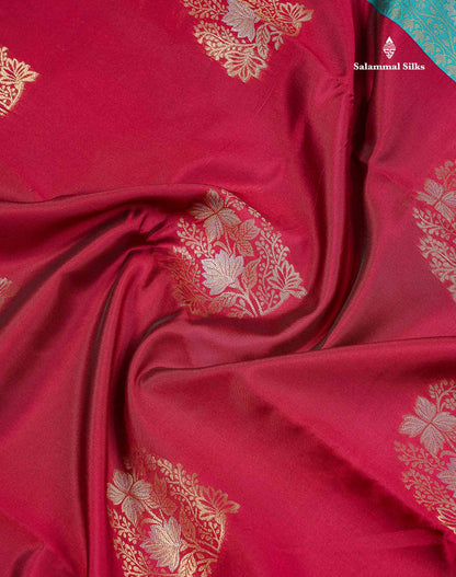 Semi Silk Saree - Maroon Colour Body With Contrast Teal Green Fancy Border