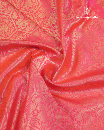 Beautiful Dual Tone Pinkish Orange Bridal Pure Kanjivaram Silk Saree With Traditional Border