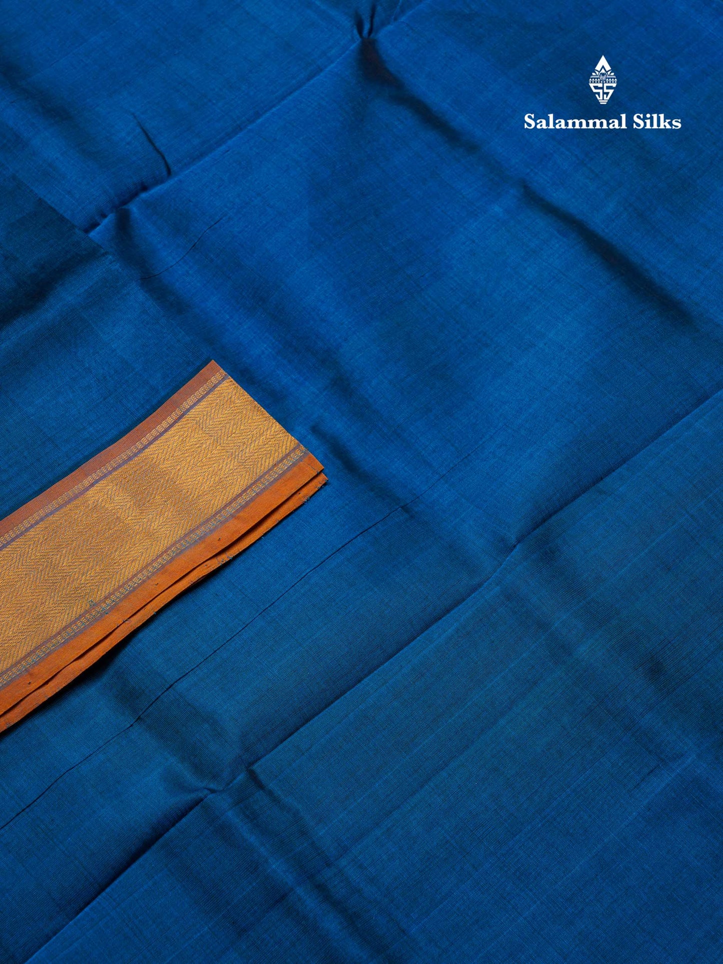 Ramar Blue Plain Pure Silk Cotton Saree With Contrast Mustard Yellow Blouse