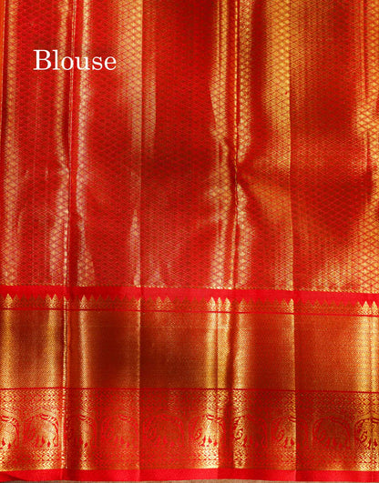 Beautiful Red With Gold Tissue Bridal Pure Kanjivaram Silk Saree With Traditional Evening Morning Border