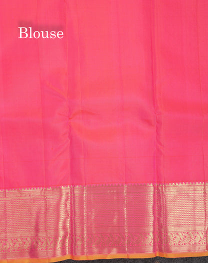 Beautiful Dual Tone Pinkish Orange Bridal Pure Kanjivaram Silk Saree With Traditional Border