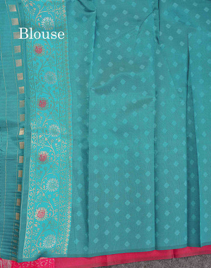 Semi Silk Saree - Maroon Colour Body With Contrast Teal Green Fancy Border